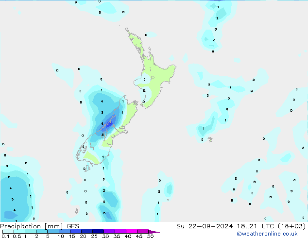 Precipitation GFS Su 22.09.2024 21 UTC