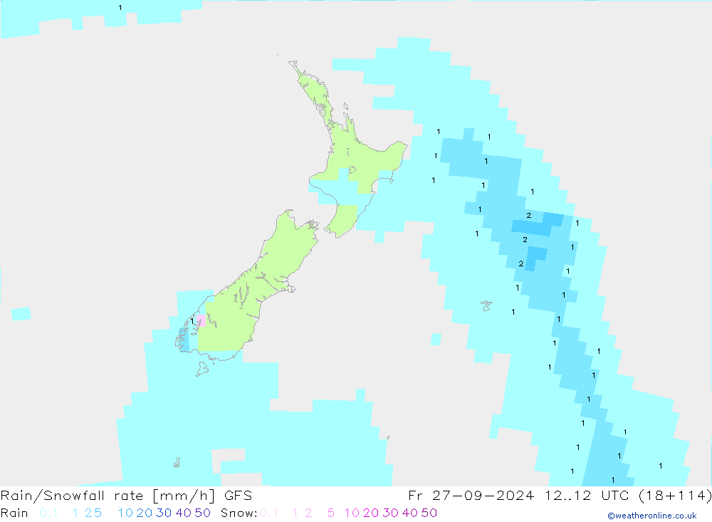 Rain/Snowfall rate GFS Fr 27.09.2024 12 UTC