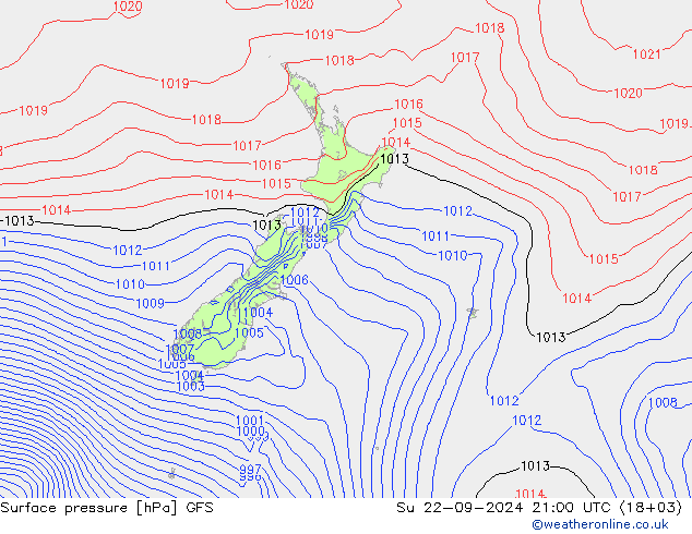 Surface pressure GFS Su 22.09.2024 21 UTC