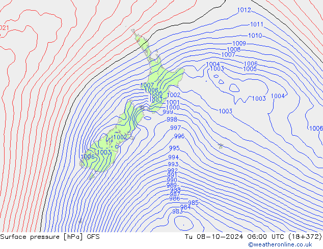 Surface pressure GFS Tu 08.10.2024 06 UTC