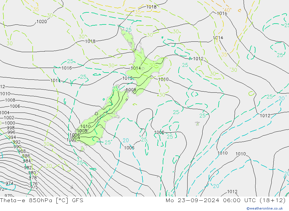 Theta-e 850hPa GFS Pzt 23.09.2024 06 UTC