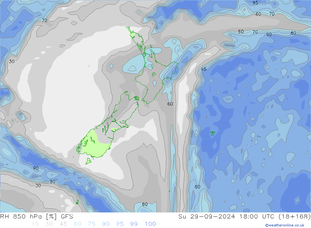 850 hPa Nispi Nem GFS Paz 29.09.2024 18 UTC