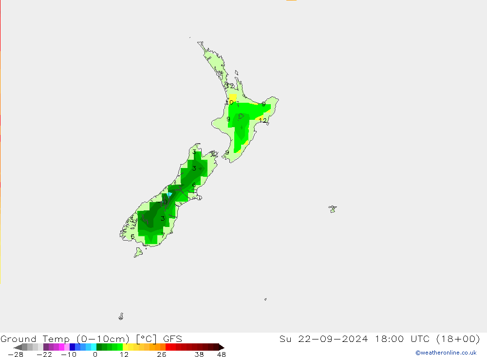 Ground Temp (0-10cm) GFS Su 22.09.2024 18 UTC