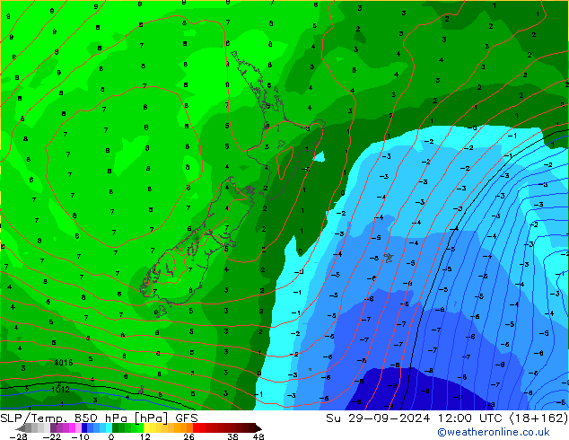 SLP/Temp. 850 hPa GFS Su 29.09.2024 12 UTC