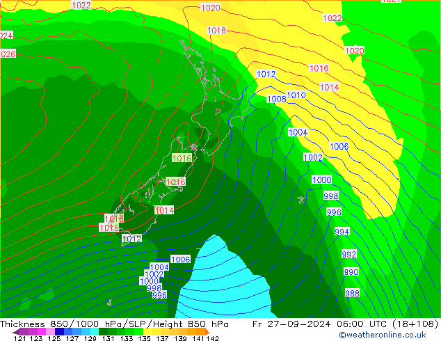 Thck 850-1000 hPa GFS Fr 27.09.2024 06 UTC