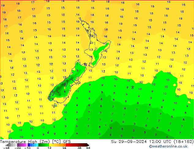 Temperature High (2m) GFS Su 29.09.2024 12 UTC