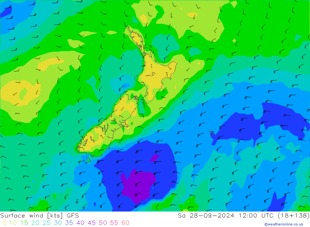 Surface wind GFS Sa 28.09.2024 12 UTC