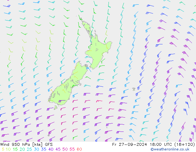 Wind 950 hPa GFS Fr 27.09.2024 18 UTC