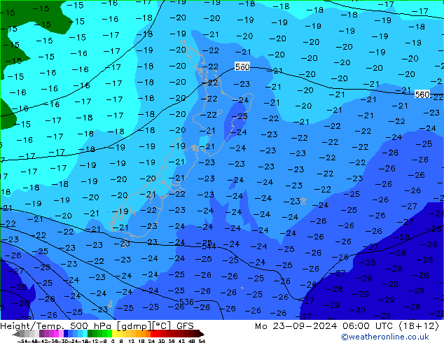 Z500/Rain (+SLP)/Z850 GFS Po 23.09.2024 06 UTC