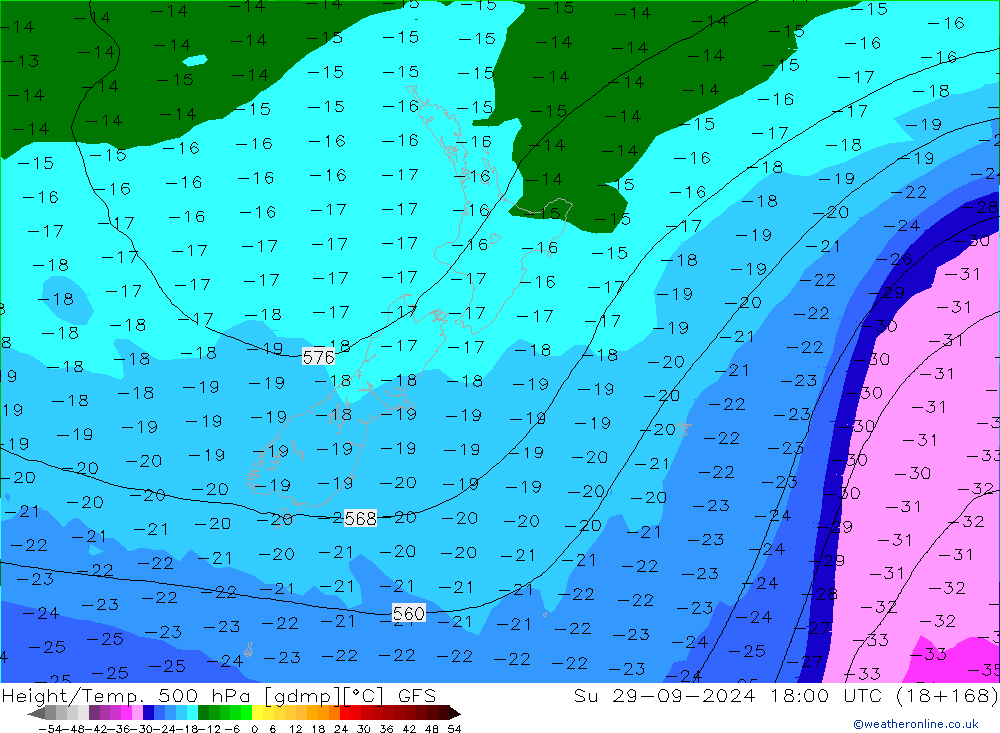 Height/Temp. 500 hPa GFS Dom 29.09.2024 18 UTC