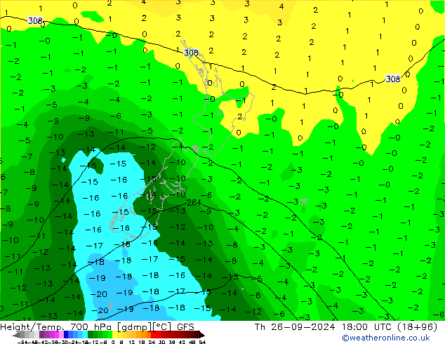 Height/Temp. 700 hPa GFS  26.09.2024 18 UTC