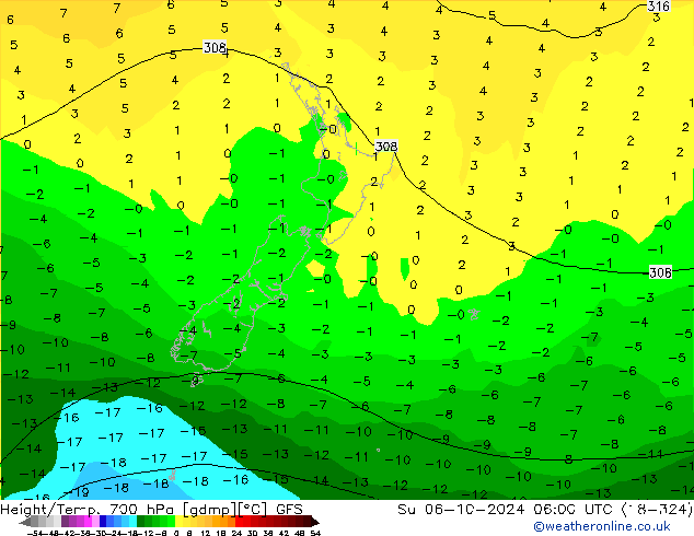 Height/Temp. 700 hPa GFS Su 06.10.2024 06 UTC