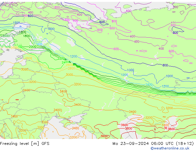 Freezing level GFS Mo 23.09.2024 06 UTC