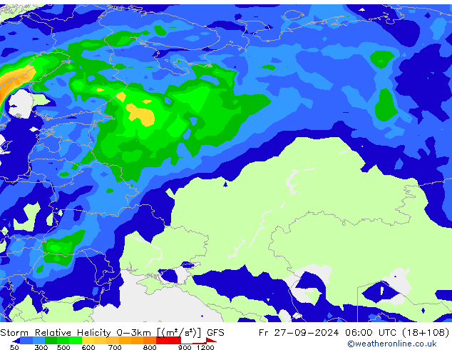 Storm Relative Helicity GFS Fr 27.09.2024 06 UTC