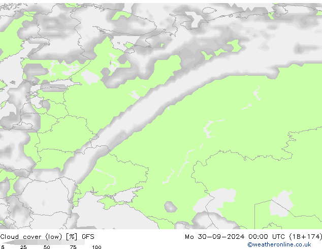 Bewolking (Laag) GFS ma 30.09.2024 00 UTC