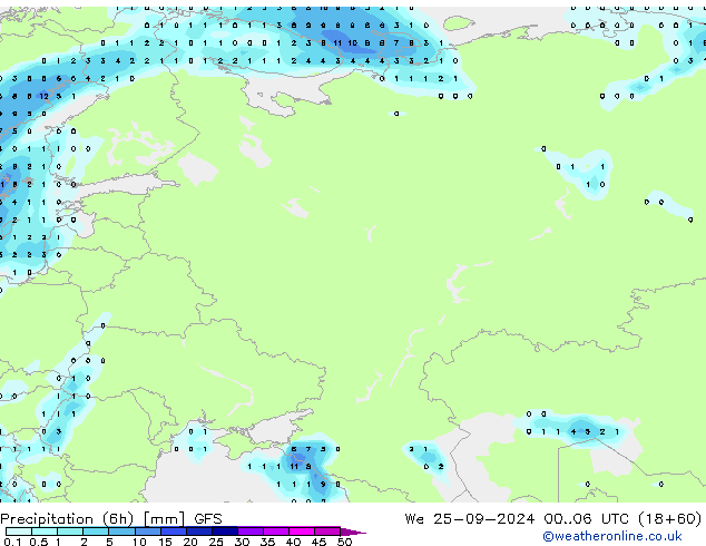 осадки (6h) GFS ср 25.09.2024 06 UTC