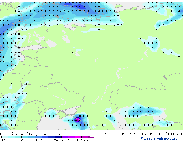 Nied. akkumuliert (12Std) GFS Mi 25.09.2024 06 UTC