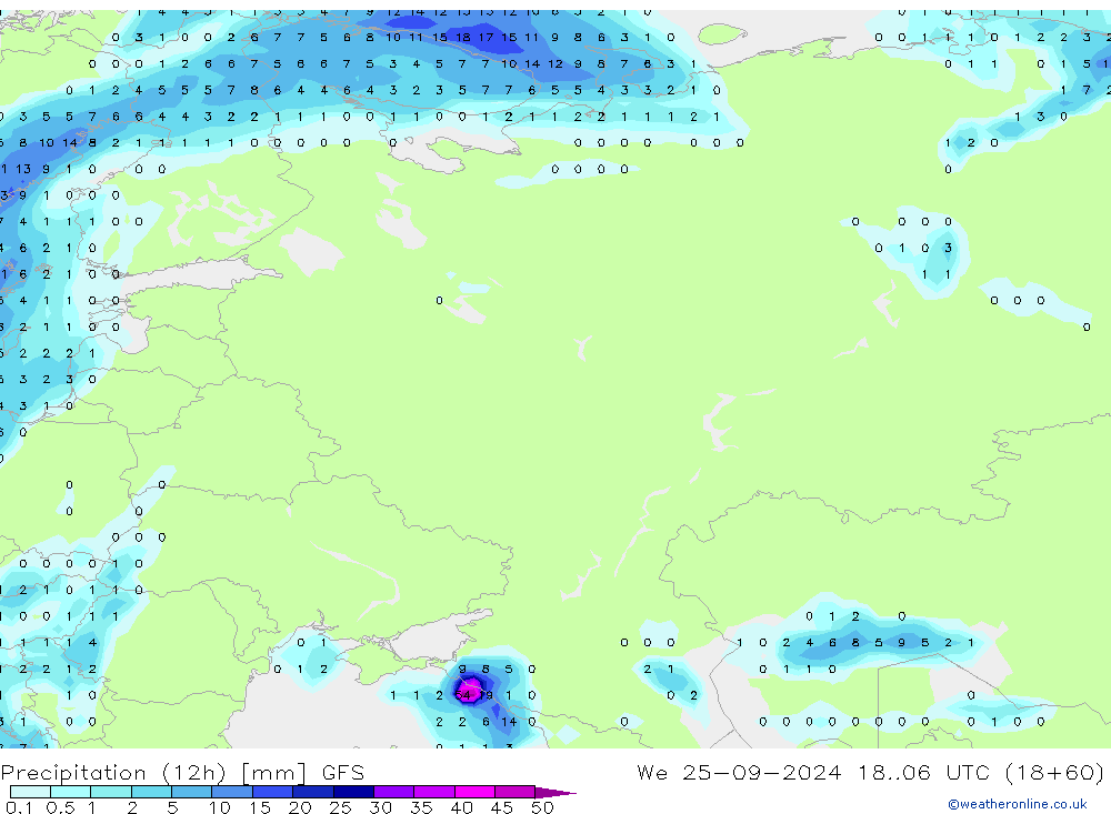 Nied. akkumuliert (12Std) GFS Mi 25.09.2024 06 UTC