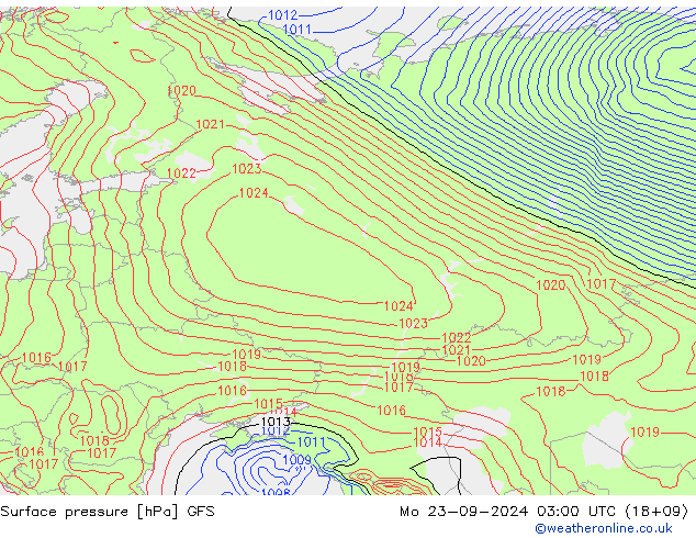 pression de l'air GFS lun 23.09.2024 03 UTC