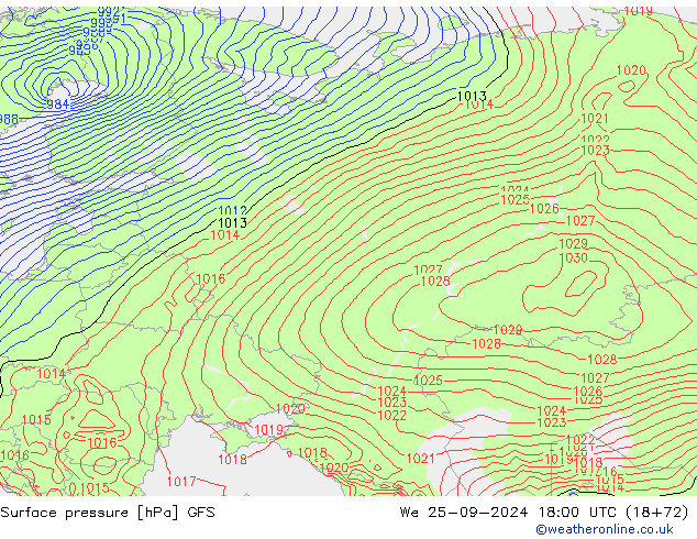 pressão do solo GFS Qua 25.09.2024 18 UTC