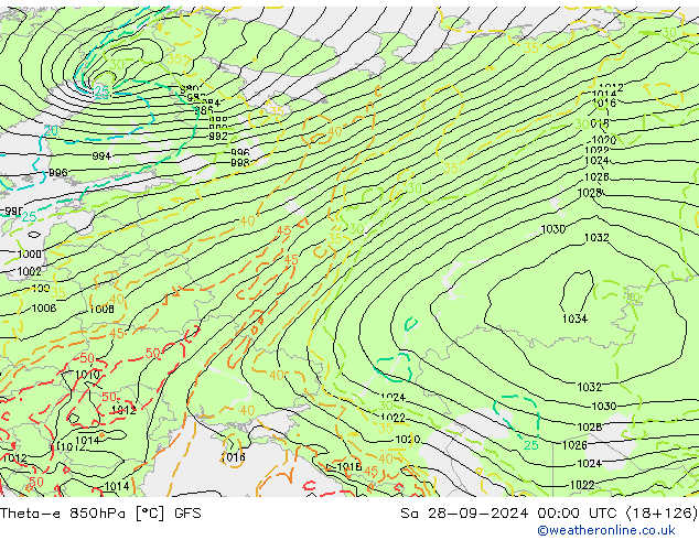 Theta-e 850hPa GFS Sáb 28.09.2024 00 UTC