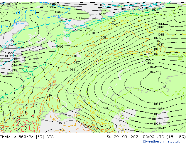 Theta-e 850hPa GFS dim 29.09.2024 00 UTC