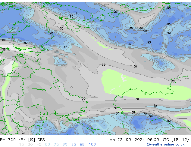 RH 700 hPa GFS lun 23.09.2024 06 UTC