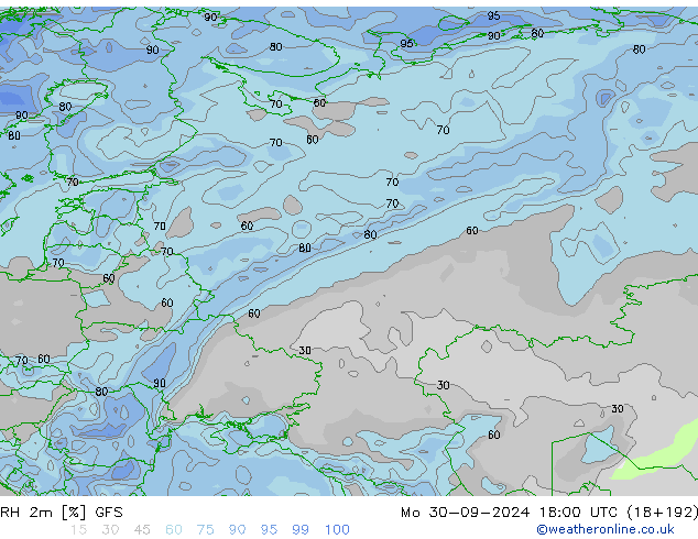 RH 2m GFS Po 30.09.2024 18 UTC