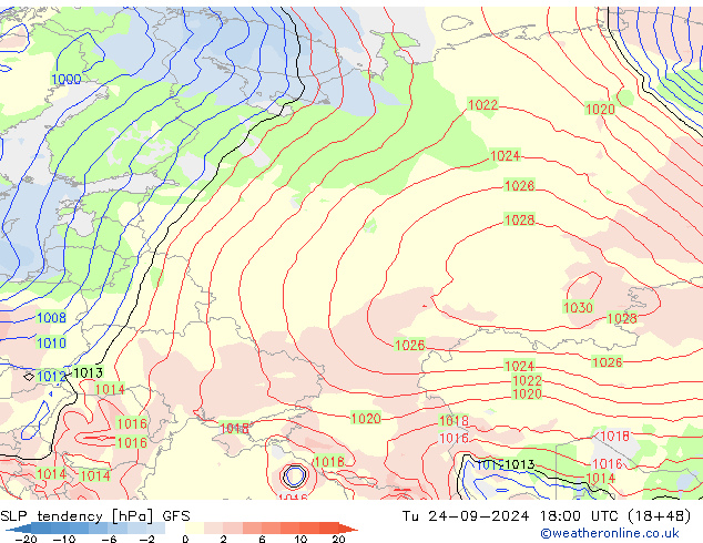 SLP tendency GFS Tu 24.09.2024 18 UTC