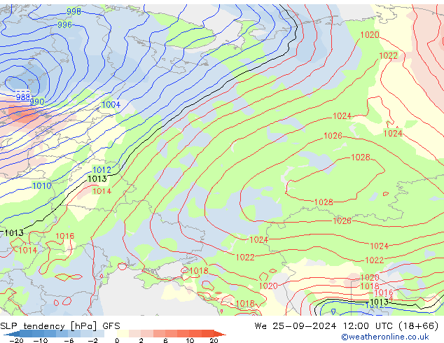 SLP tendency GFS Qua 25.09.2024 12 UTC