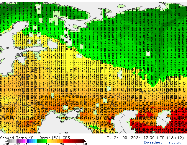 Temperatur 0-10 cm GFS Di 24.09.2024 12 UTC