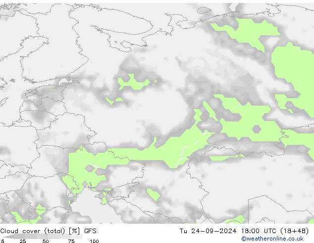 Bewolking (Totaal) GFS di 24.09.2024 18 UTC