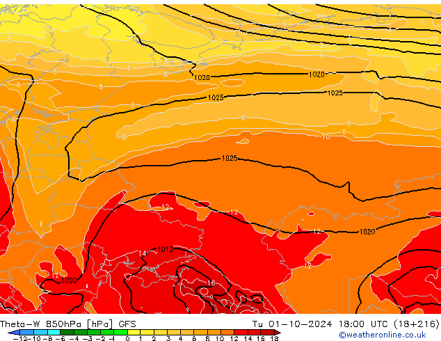 Theta-W 850hPa GFS mar 01.10.2024 18 UTC