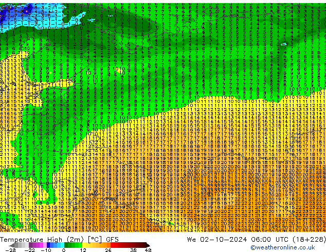 Temperature High (2m) GFS We 02.10.2024 06 UTC