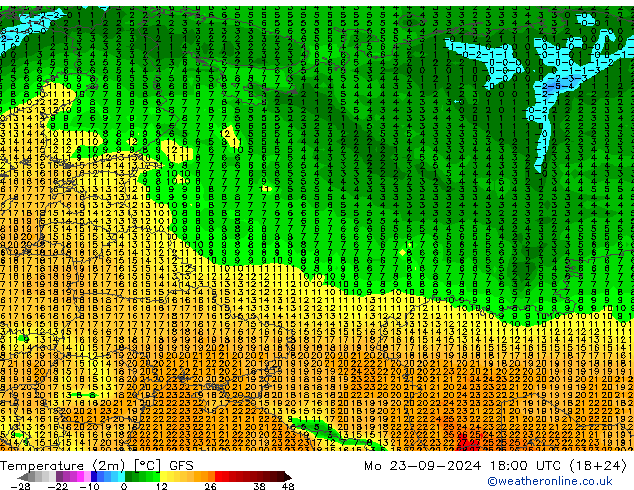 Temperature (2m) GFS Mo 23.09.2024 18 UTC