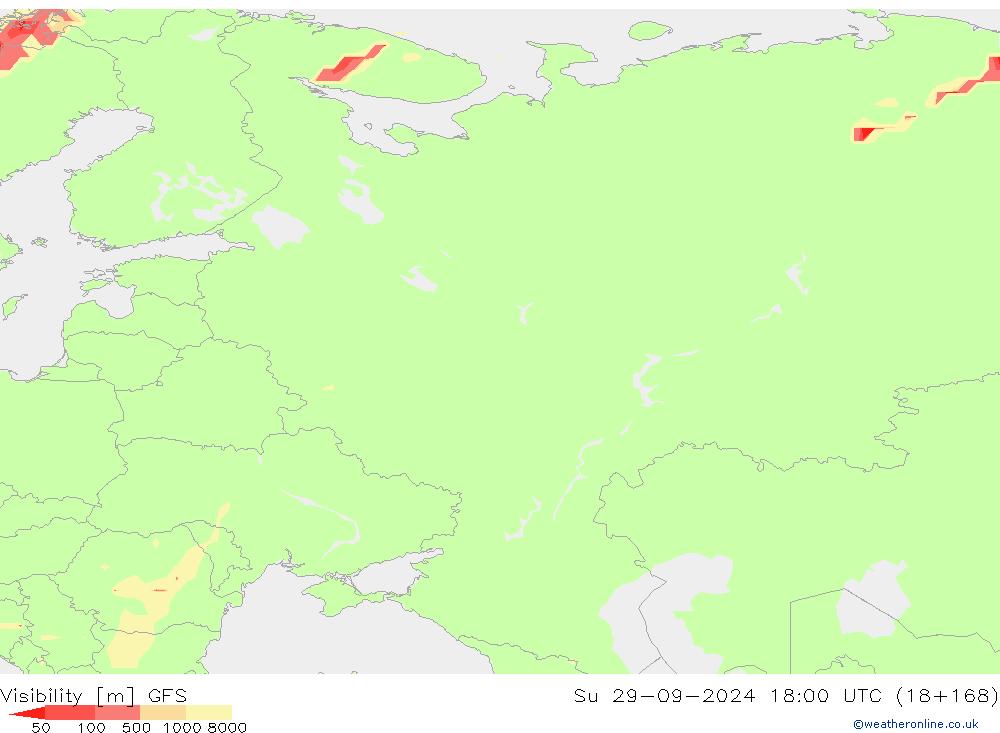 Visibility GFS Su 29.09.2024 18 UTC