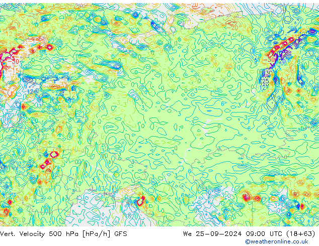 Vert. Velocity 500 hPa GFS śro. 25.09.2024 09 UTC