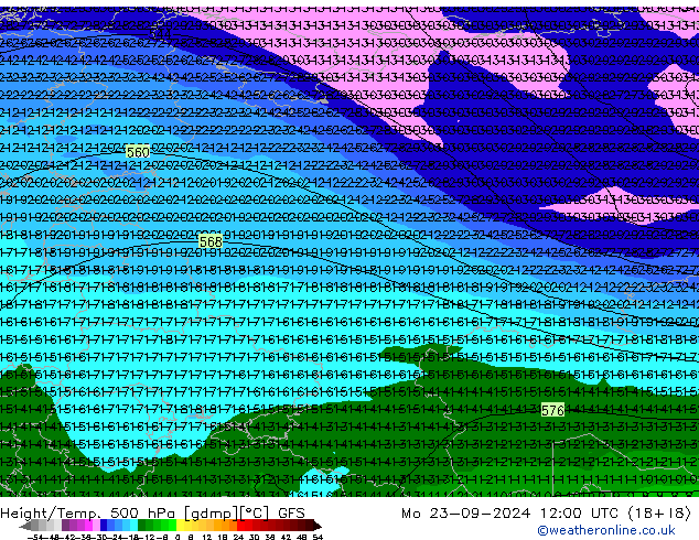 Height/Temp. 500 hPa GFS Seg 23.09.2024 12 UTC