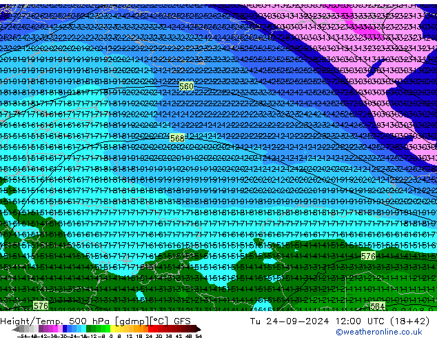 Z500/Rain (+SLP)/Z850 GFS Di 24.09.2024 12 UTC