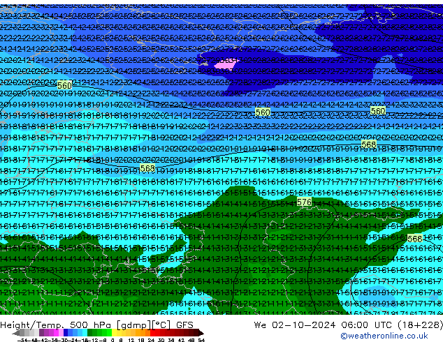 Height/Temp. 500 hPa GFS We 02.10.2024 06 UTC