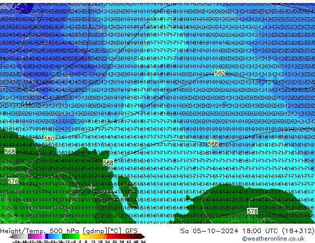 Z500/Rain (+SLP)/Z850 GFS So 05.10.2024 18 UTC