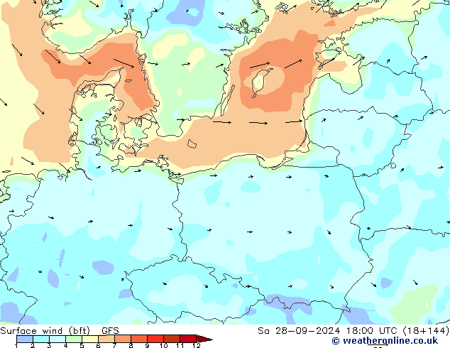 Rüzgar 10 m (bft) GFS Cts 28.09.2024 18 UTC