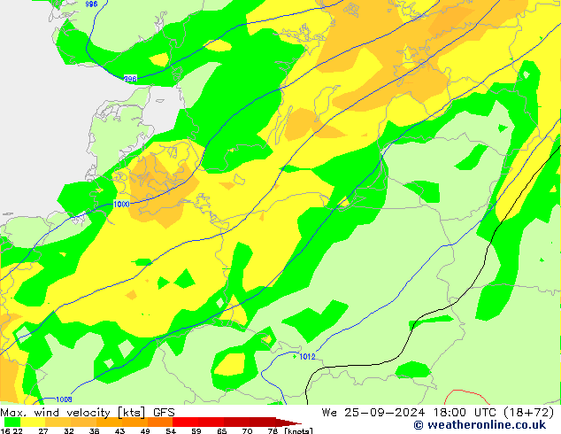 Max. wind velocity GFS Qua 25.09.2024 18 UTC