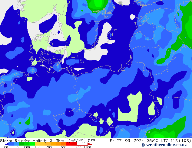 Storm Relative Helicity GFS Fr 27.09.2024 06 UTC