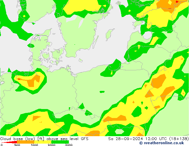 Cloud base (low) GFS So 28.09.2024 12 UTC