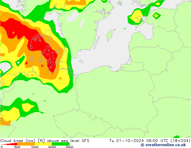 Cloud base (low) GFS Tu 01.10.2024 06 UTC