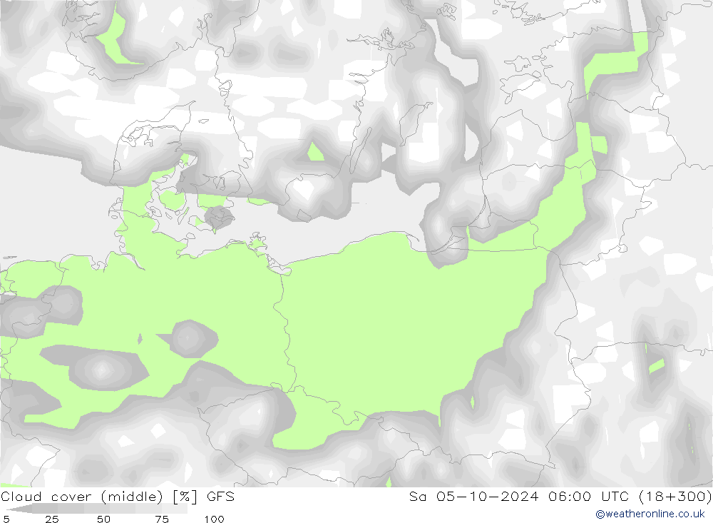 Bewolking (Middelb.) GFS za 05.10.2024 06 UTC