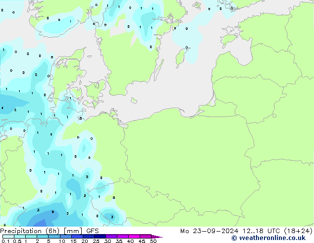 Precipitation (6h) GFS Mo 23.09.2024 18 UTC