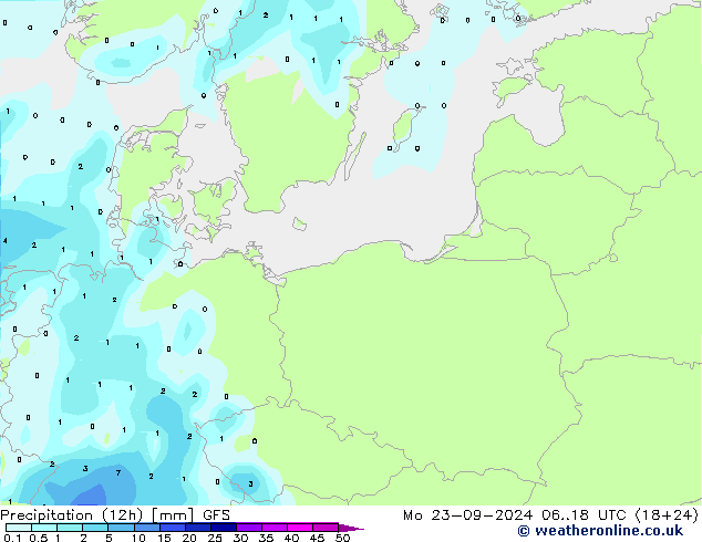 Precipitation (12h) GFS Mo 23.09.2024 18 UTC