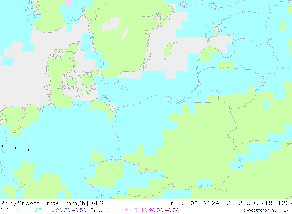 Rain/Snowfall rate GFS Fr 27.09.2024 18 UTC